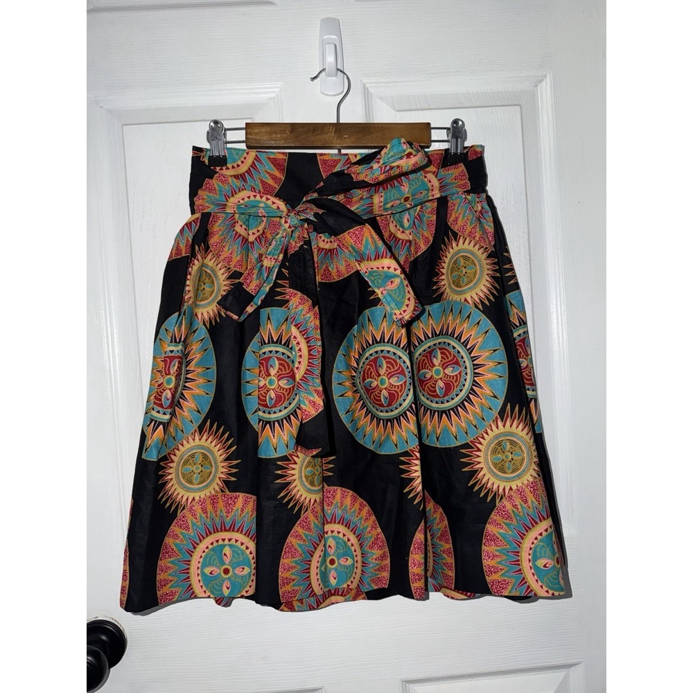 D'IYANU Colorful African Print Mini Skirt With Belt‎ Boho Size M USA 100% Cotton